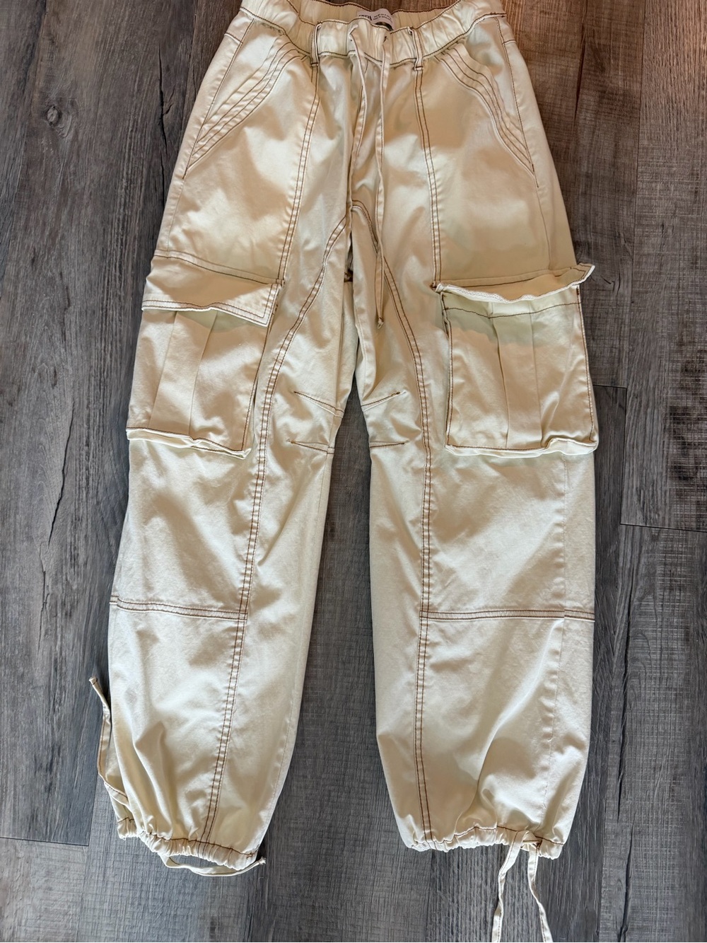 Zara Cream Elastic Waist Casual Pants